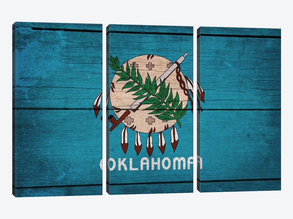 Oklahoma State Flag on Wood Planks 3-piece Art Print