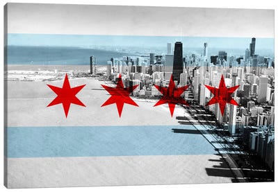 Chicago City Flag (Downtown Skyline) Canvas Art Print - Urban Art