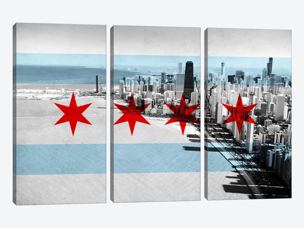 Chicago City Flag (Downtown Skyline) by 5by5collective 3-piece Canvas Art Print