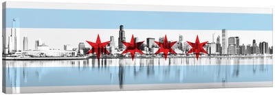 Chicago City Flag (Downtown Skyline) Panoramic Canvas Art Print - 3-Piece Urban Art