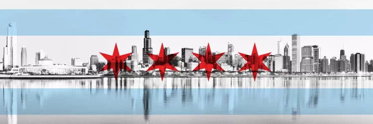 Chicago City Flag (Downtown Skyline) Panoramic by 5by5collective wall art