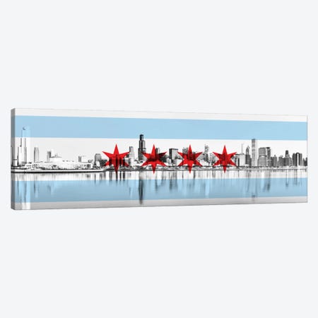Chicago City Flag (Downtown Skyline) Panoramic Canvas Print #FLG30} by iCanvas Canvas Print
