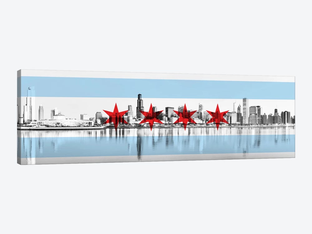 Chicago City Flag (Downtown Skyline) Panoramic 1-piece Canvas Print