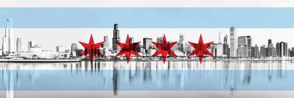 Skylines: Chicago City Flag Panoramic (Downtown Skyline) by 5by5collective