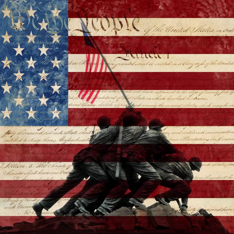 USA "Constitution" Flag (Iwo Jima War Memorial Background)