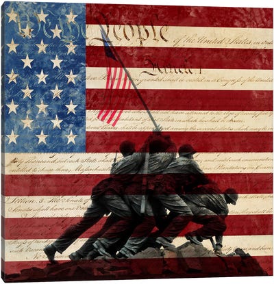 USA "Constitution" Flag (Iwo Jima War Memorial Background) Canvas Art Print - Flags Collection