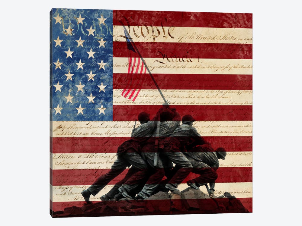 USA "Constitution" Flag (Iwo Jima War Memorial Background) by iCanvas 1-piece Canvas Print