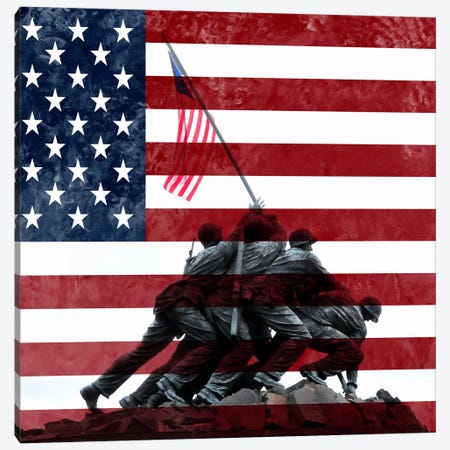 USA Flag (Iwo Jima War Memorial Background) Canvas Print #FLG326} by iCanvas Canvas Art