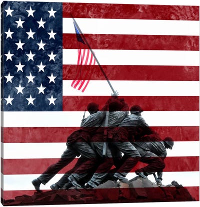 USA Flag (Iwo Jima War Memorial Background) Canvas Art Print - Flags Collection