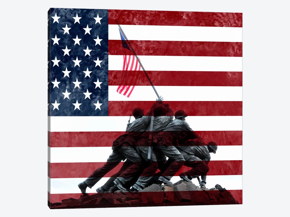 USA Flag (Iwo Jima War Memorial Background) by iCanvas 1-piece Canvas Wall Art