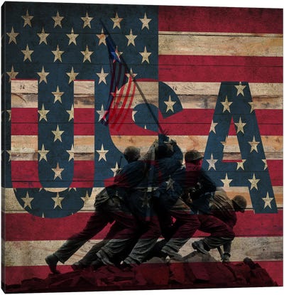 U.S. Marine Corps War Memorial (Iwo Jima Memorial) Flag Canvas Art Print - American Flag Art