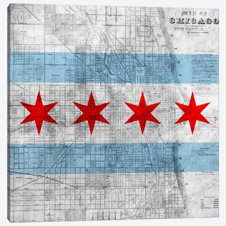 Chicago City Flag (Vintage Map) Canvas Print #FLG32} by iCanvas Canvas Print
