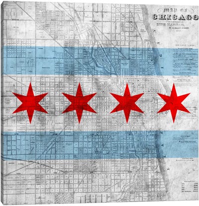 Chicago City Flag (Vintage Map) Canvas Art Print - Flag Art