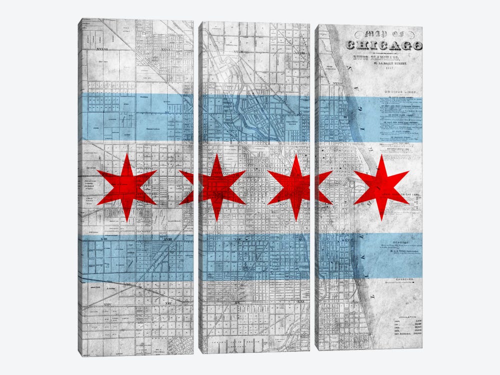 Chicago City Flag (Vintage Map) by iCanvas 3-piece Canvas Print