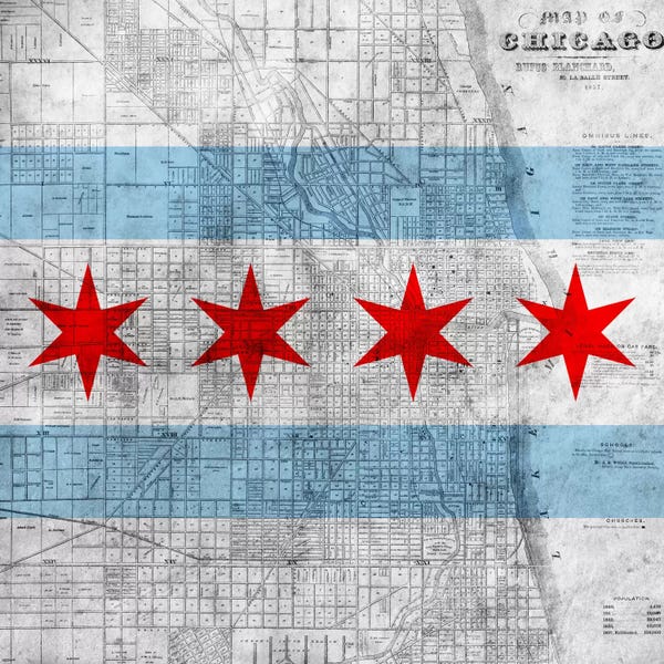iCanvas: Chicago City Flag (Vintage Map) by iCanvas
