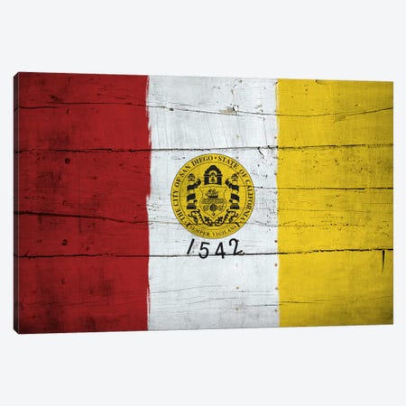 San Diego, California City Flag on Wood Planks Canvas Print #FLG338} by 5by5collective Canvas Wall Art