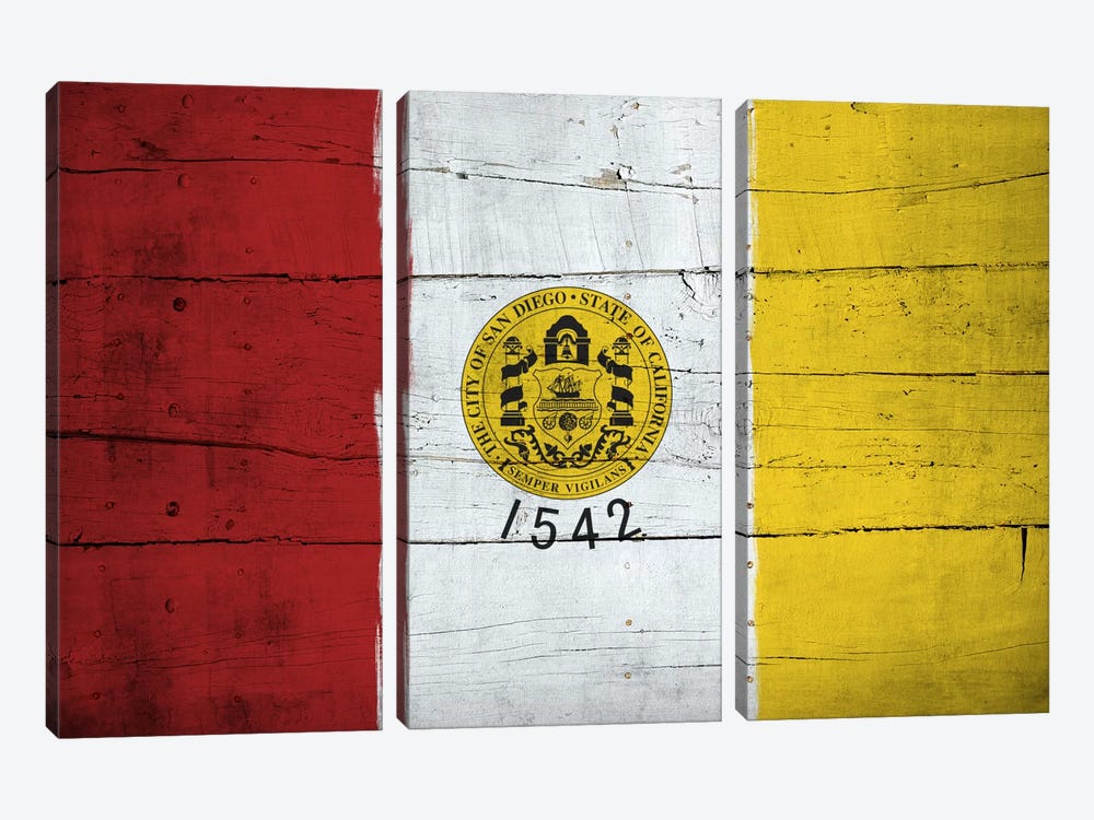 San Diego, California City Flag on Wood Planks by 5by5collective 3-piece Art Print