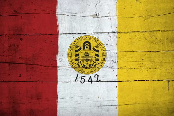 Flags: San Diego, California City Flag on Wood Planks by 5by5collective