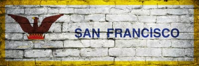 San Francisco, California City Flag on Bricks Panoramic by iCanvas framed canvas print