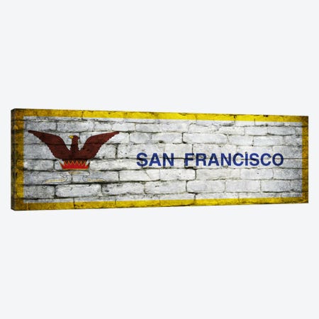 San Francisco, California City Flag on Bricks Panoramic Canvas Print #FLG339} by iCanvas Canvas Artwork