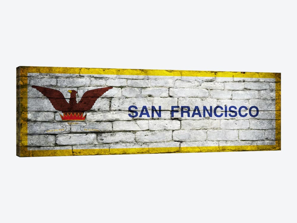 San Francisco, California City Flag on Bricks Panoramic by iCanvas 1-piece Canvas Wall Art
