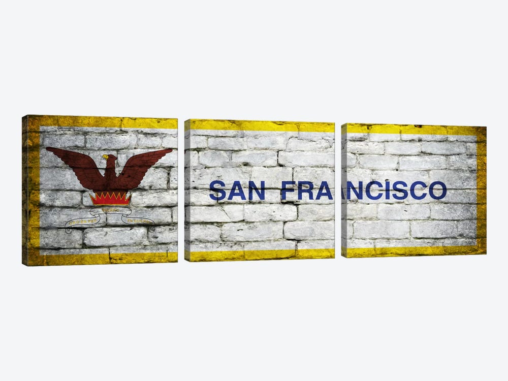 San Francisco, California City Flag on Bricks Panoramic by iCanvas 3-piece Canvas Artwork