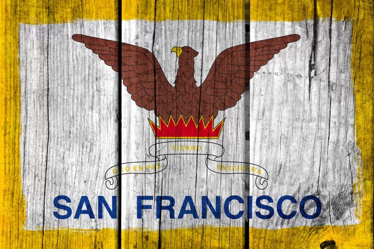 San Francisco, California Fresh Paint City Flag on Wood Planks by iCanvas wall art