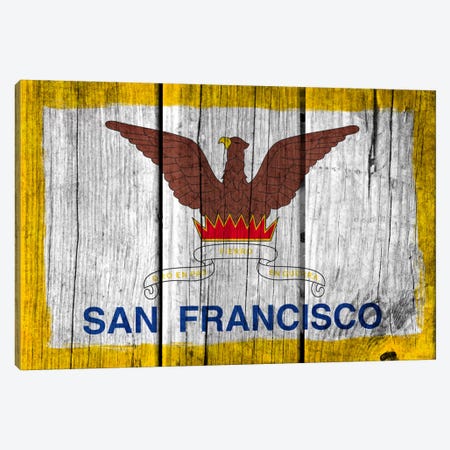 San Francisco, California Fresh Paint City Flag on Wood Planks Canvas Print #FLG346} by iCanvas Canvas Wall Art