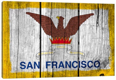 San Francisco, California Fresh Paint City Flag on Wood Planks Canvas Art Print - Flags Collection