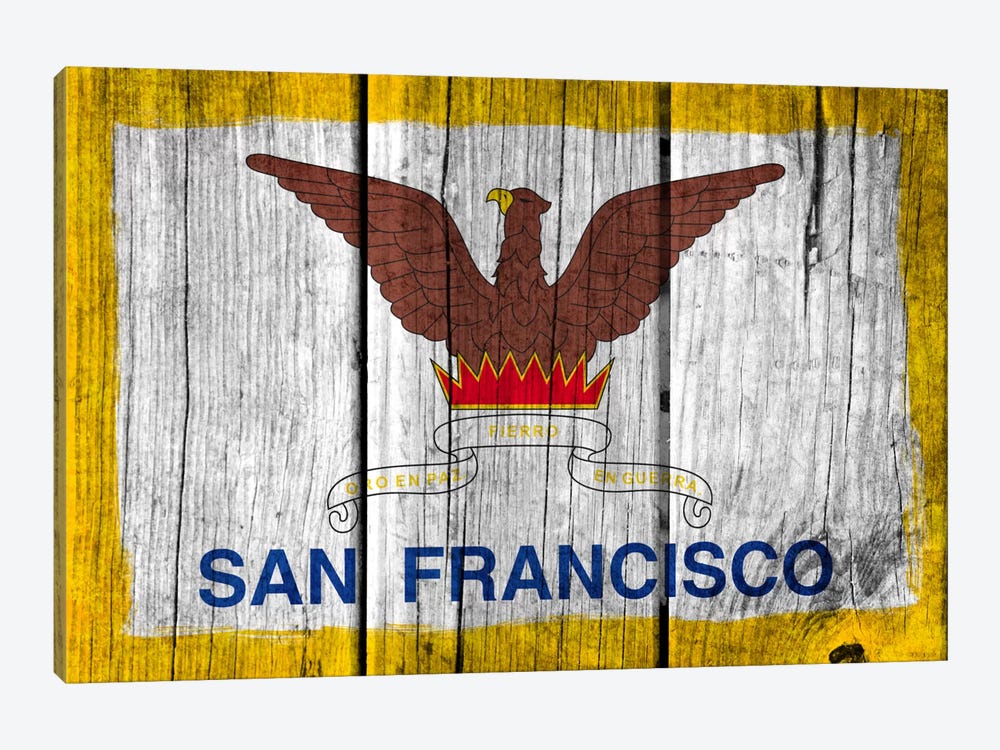 San Francisco, California Fresh Paint City Flag on Wood Planks by iCanvas 1-piece Canvas Artwork
