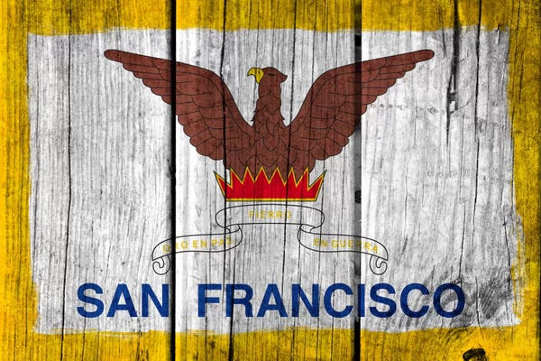 Flags Collection: San Francisco, California Fresh Paint City Flag on Wood Planks by iCanvas