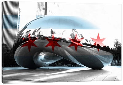 Chicago City Flag (Cloud Gate aka The Bean) Canvas Art Print - Famous Monuments & Sculptures
