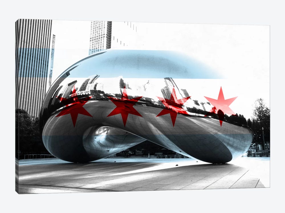 Chicago City Flag (Cloud Gate aka The Bean) by iCanvas 1-piece Canvas Print