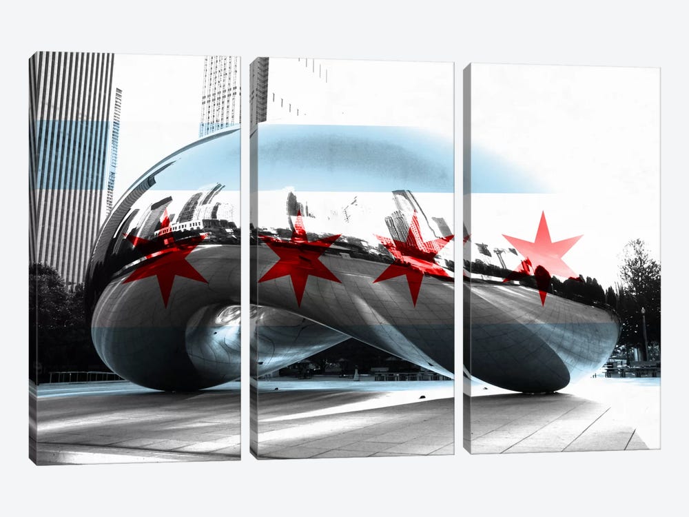 Chicago City Flag (Cloud Gate aka The Bean) by iCanvas 3-piece Art Print