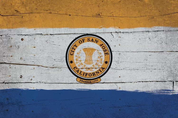 San Jose, California Fresh Paint City Flag on Wood Planks