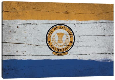 San Jose, California Fresh Paint City Flag on Wood Planks Canvas Art Print - Flags Collection