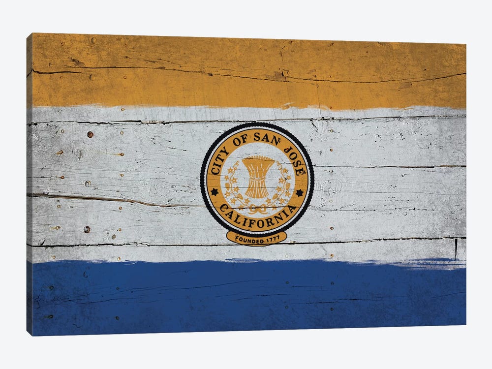 San Jose, California Fresh Paint City Flag on Wood Planks by iCanvas 1-piece Art Print