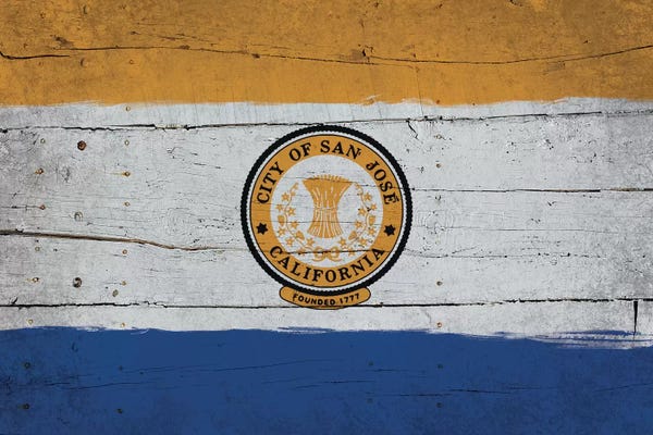 San Jose: San Jose, California Fresh Paint City Flag on Wood Planks by iCanvas
