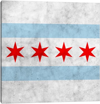 Chicago City Flag (Square Grunge) Canvas Art Print - Flags Collection