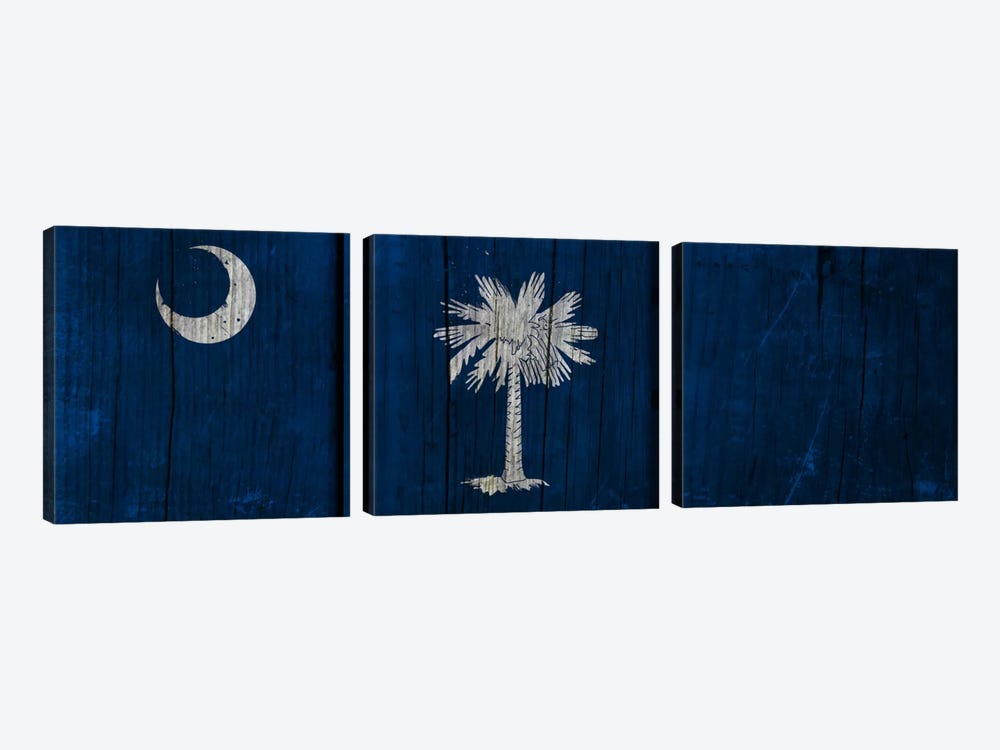 South Carolina Flag on Wood Planks by iCanvas 3-piece Canvas Wall Art