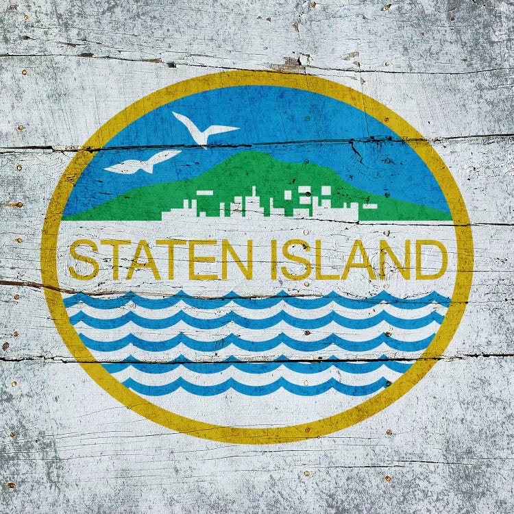 Staten Island, New York City Flag on Wood Planks by iCanvas wall art