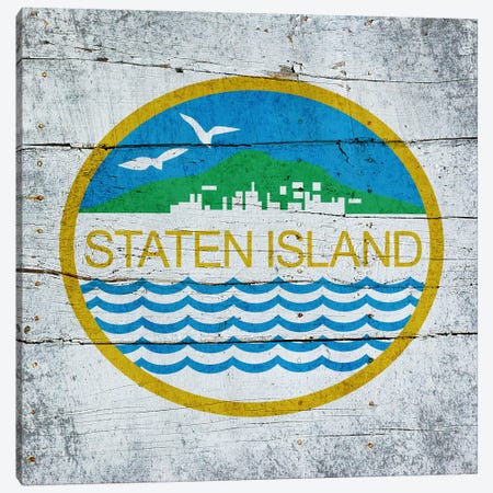 Staten Island, New York City Flag on Wood Planks Canvas Print #FLG392} by iCanvas Canvas Art