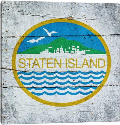 Staten Island, New York City Flag on Wood Planks Canvas Art Print - Flags Collection