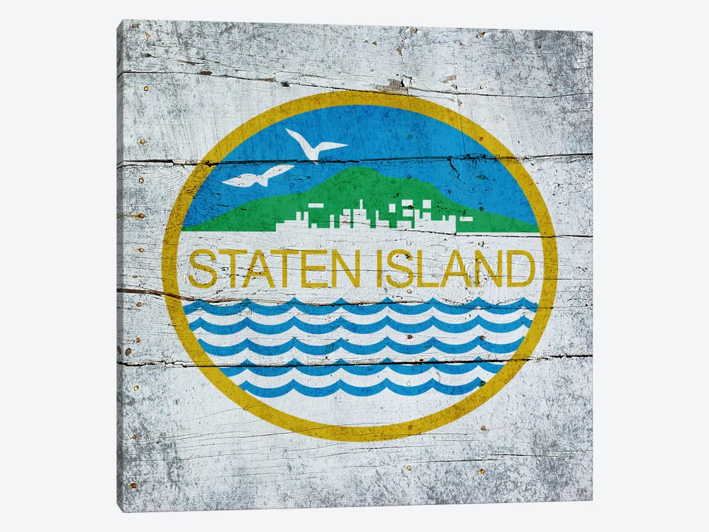 Staten Island, New York City Flag on Wood Planks by iCanvas 1-piece Art Print