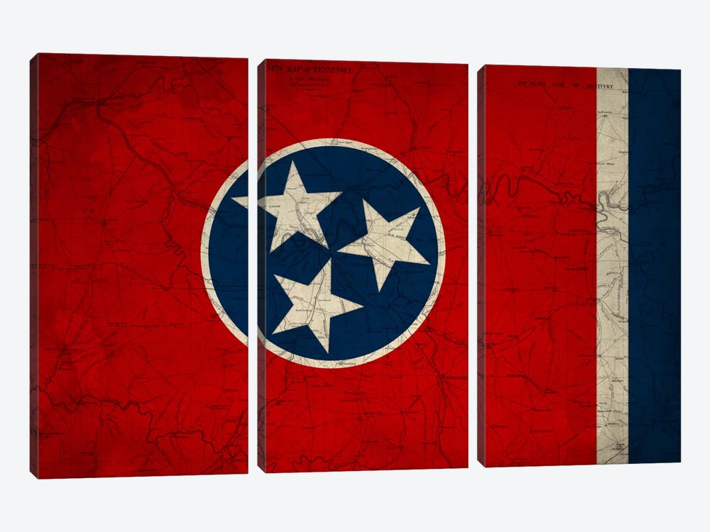 Tennessee (Vintage Map) by 5by5collective 3-piece Canvas Artwork