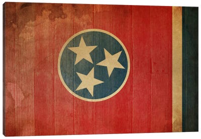 Tennessee State Flag on Wood Planks I Canvas Art Print - Tennessee