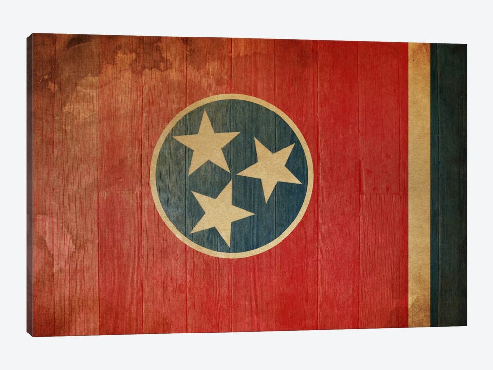 Tennessee State Flag on Wood Planks I 1-piece Canvas Art Print