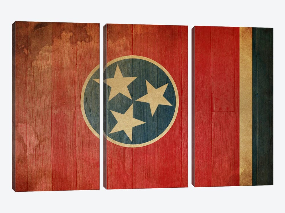 Tennessee State Flag on Wood Planks I 3-piece Canvas Print