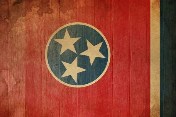 Tennessee: Tennessee State Flag on Wood Planks I by iCanvas