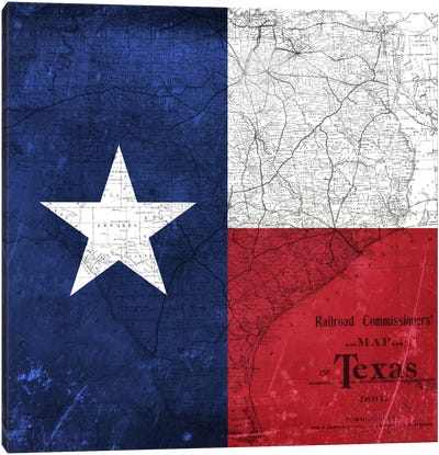 Texas (Vintage Map) I Canvas Art Print - U.S. State Flag Art